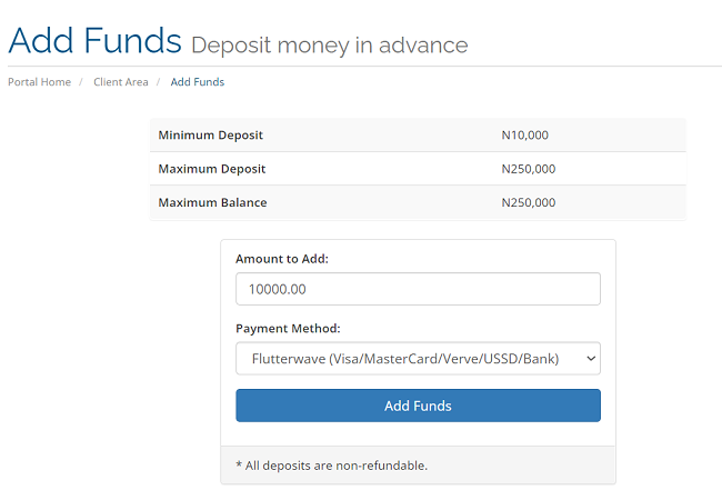 Add Funds Amount at DominKing.NG