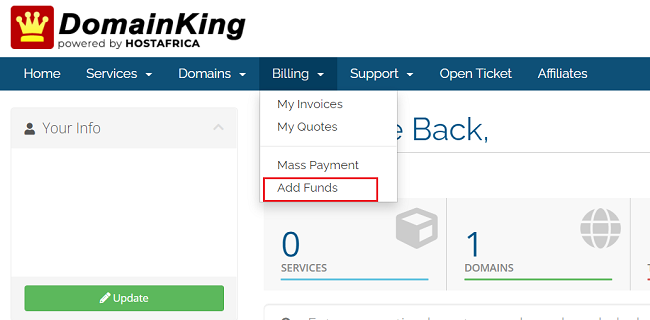 Add Fund at DomainKing.NG