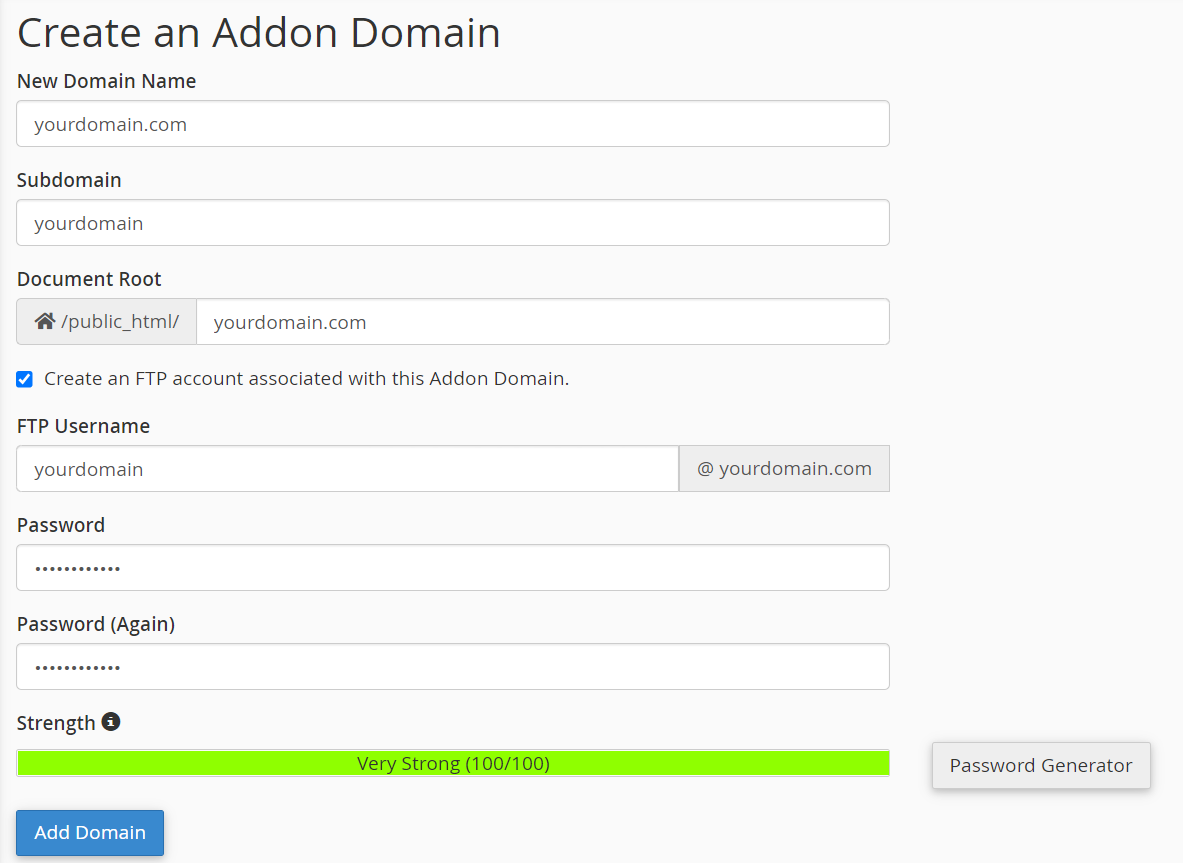 Create an Addon Domain in cPanel