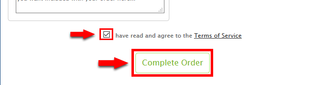 Select Terms of Services at Complete the Order