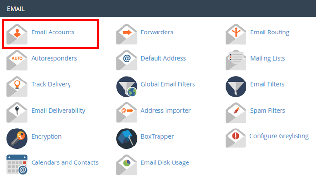 Email Accounts section in cPanel