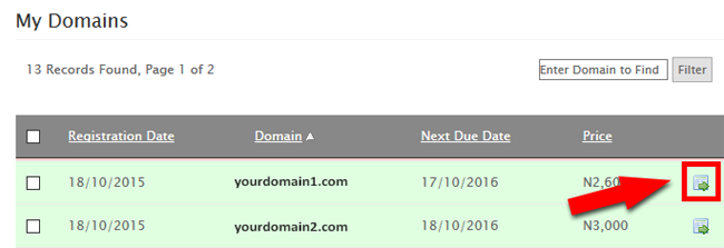 Manage domain at DomainKing