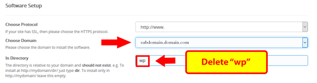 Select Sub-Domain for installing WordPress